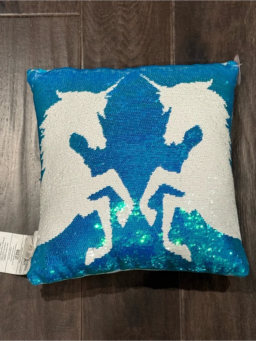 NWT Justice Reversible Sequin Pillow - Turquoise and White